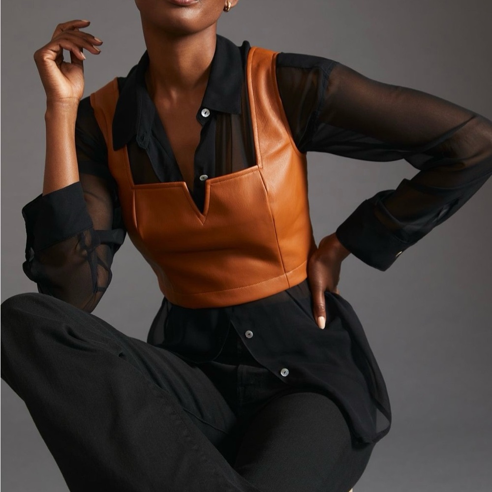 Maeve Cognac Faux Leather Crop Bustier Top